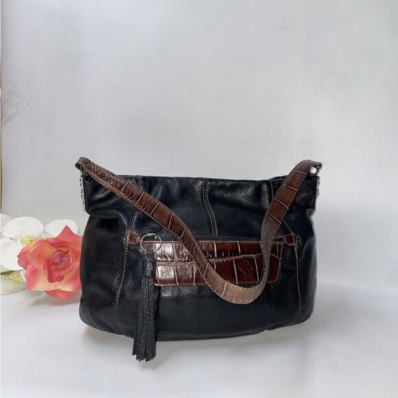 Brighton Two Tone Croc Embossed Leather Shoulder Bag Medium - Picture 6 of 12